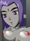 Raven from Teen Titans put off coat and play with dildo