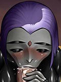Raven in latex suit keep pipping for Starfire  and Robin